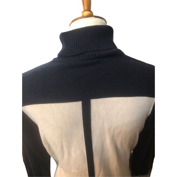 Black and cream Colorblock Narcisco Rodriguez Colorblock Turtleneck Sweater Dres - Picture 7 of 13